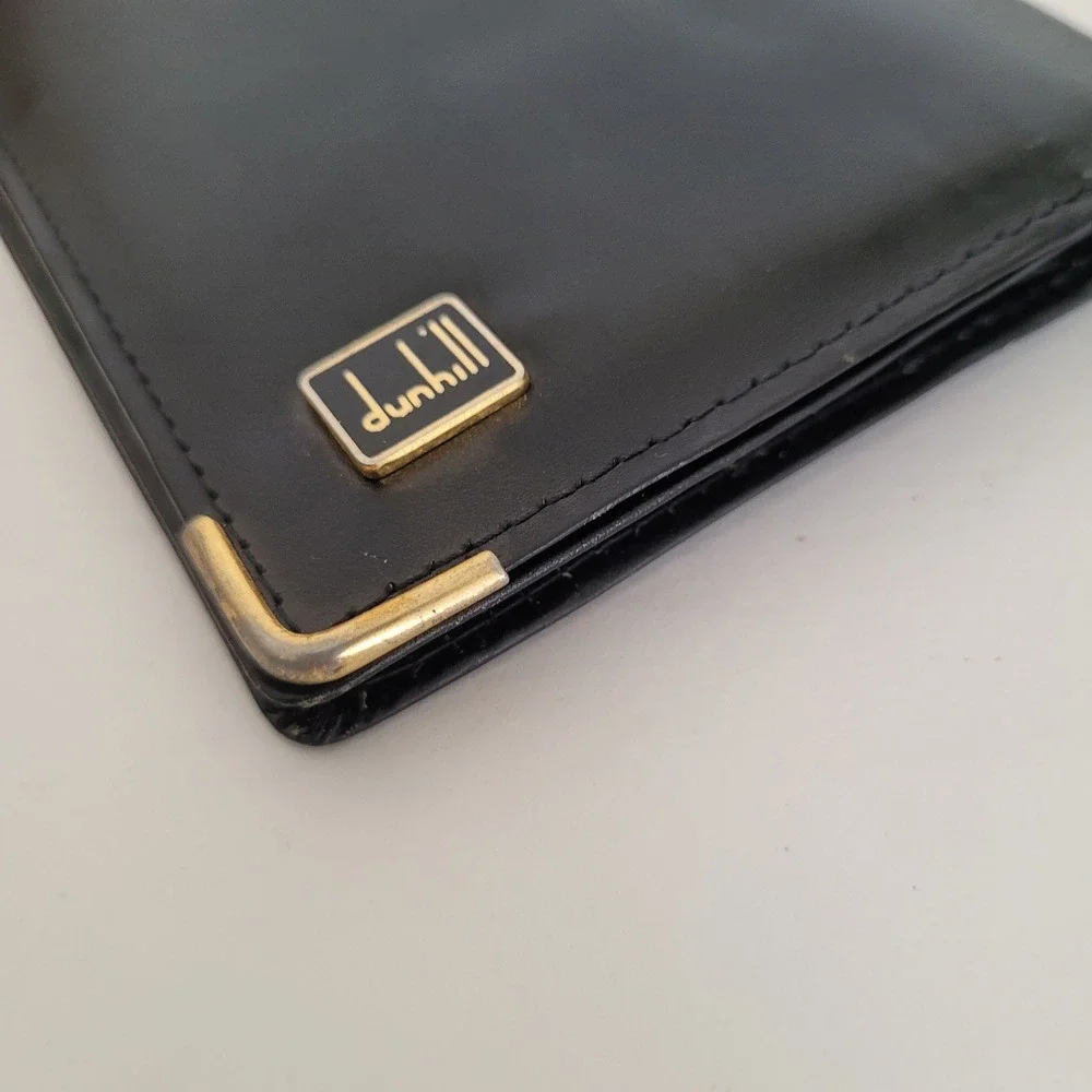 Dunhill London Mens Black Leather Long Bifold Wallet Gold Hardware Made England